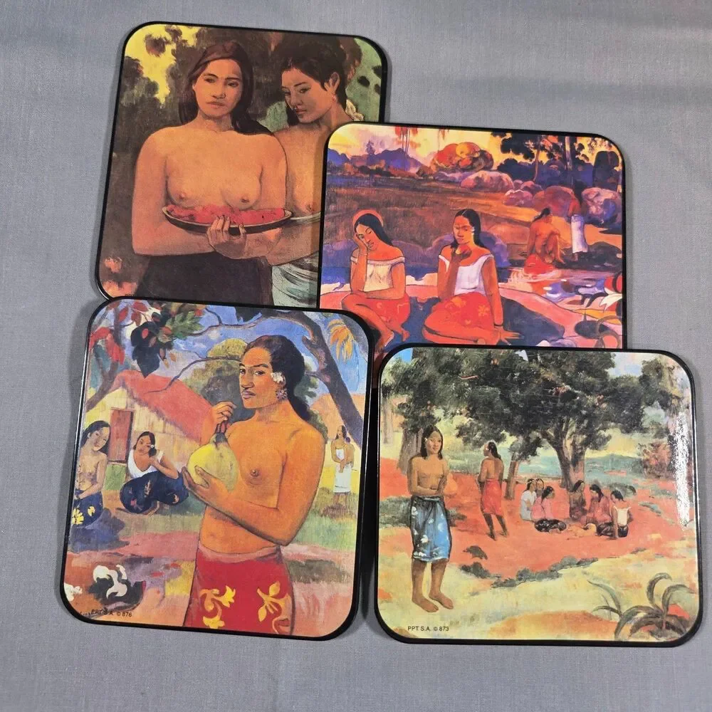 Paul Gauguin Art Coasters Set of 4 Cork Back Post Impressionist Tahitian Women